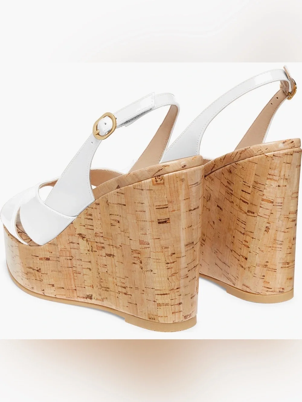 Stuart Weitzman White Patent Cork Platform Wedges - Picture 2 of 14